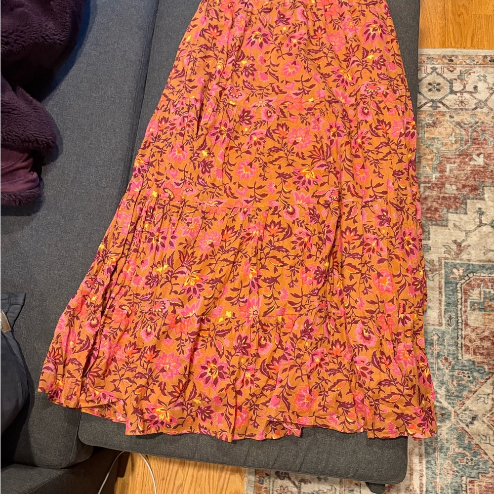 Banjanan Orange Red Tiered Maxi Skirt